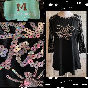 🎪South Main Wicked Halloween Sequin shirt Medium